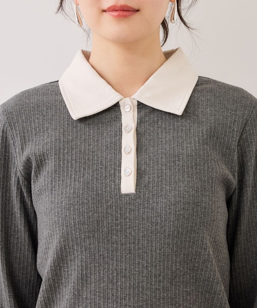 VIS（ビス）の「バイカラーポロ襟カットソー/イージーケア（Tシャツ/カットソー・レディース・グレー/ブラック/ホワイト系その他5・FREE）」の4枚目の写真