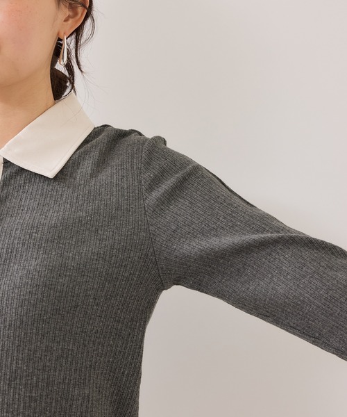 VIS（ビス）の「バイカラーポロ襟カットソー/イージーケア（Tシャツ/カットソー・レディース・グレー/ブラック/ホワイト系その他5・FREE）」の5枚目の写真