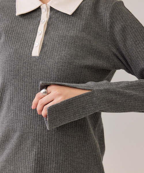 VIS（ビス）の「バイカラーポロ襟カットソー/イージーケア（Tシャツ/カットソー・レディース・グレー/ブラック/ホワイト系その他5・FREE）」の7枚目の写真