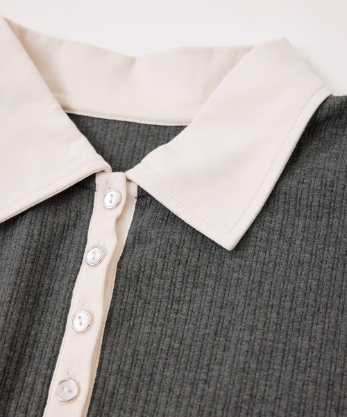 VIS（ビス）の「バイカラーポロ襟カットソー/イージーケア（Tシャツ/カットソー・レディース・グレー/ブラック/ホワイト系その他5・FREE）」の8枚目の写真