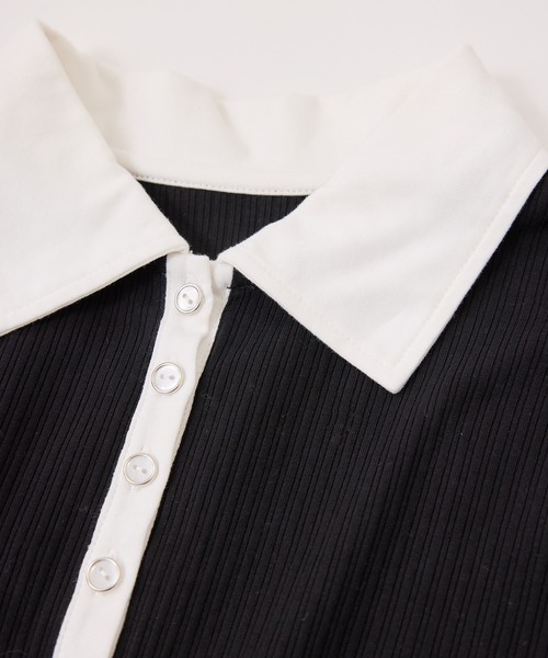 VIS（ビス）の「バイカラーポロ襟カットソー/イージーケア（Tシャツ/カットソー・レディース・グレー/ブラック/ホワイト系その他5・FREE）」の9枚目の写真