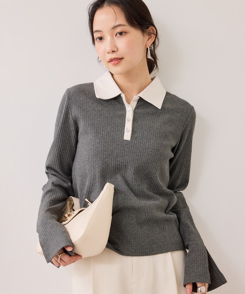 VIS（ビス）の「バイカラーポロ襟カットソー/イージーケア（Tシャツ/カットソー・レディース・グレー/ブラック/ホワイト系その他5・FREE）」の15枚目の写真