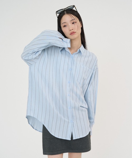NUJOH（ヌゾ）の「Soft Line Oversized Shirt / ソフトラインオーバーサイズシャツ（シャツ/ブラウス・レディース・ホワイト/グリーン/イエロー/ブルー・FREE）」の3枚目の写真