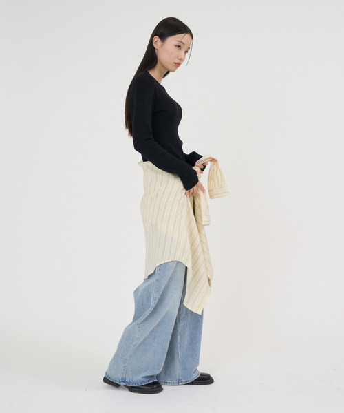 NUJOH（ヌゾ）の「Soft Line Oversized Shirt / ソフトラインオーバーサイズシャツ（シャツ/ブラウス・レディース・ホワイト/グリーン/イエロー/ブルー・FREE）」の14枚目の写真