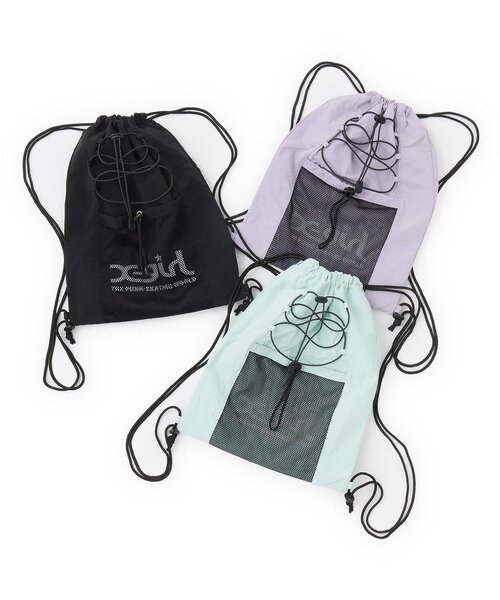 X-girl Stages（エックスガールステージス）の「ロゴ メッシュナップサック（バックパック/リュック・キッズ・ブラック/グリーン系その他/ラベンダー・F）」の9枚目の写真