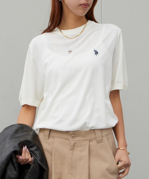 U.S. POLO ASSN.(ユーエスポロアッスン)の「U.S. POLO ASSN./ユーエスポロアッスン 半袖クルーネックニット 接触冷感 秋 秋服 2026年秋冬(Tシャツ/カットソー・メンズ・オフホワイト/ネイビー/ブラック・M/L/LL)」の2枚目の写真