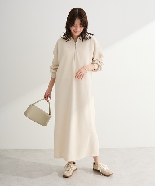 Green　Parks（グリーンパークス）の「ポロ衿ハーフZIPカットワンピース（ワンピース・レディース・チャコールグレー/アイボリー/杢グレー・FREE）」の2枚目の写真