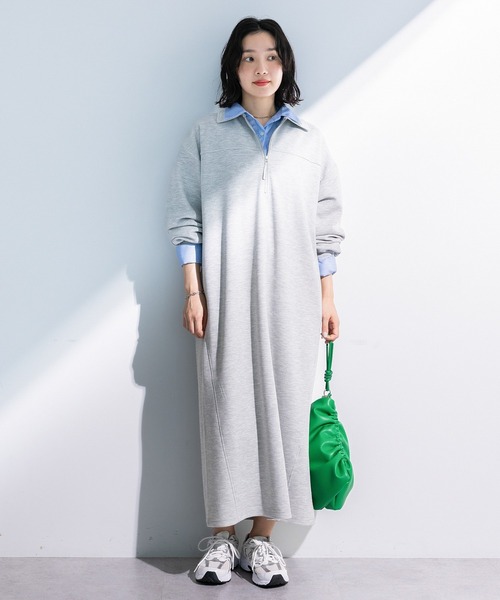 Green　Parks（グリーンパークス）の「ポロ衿ハーフZIPカットワンピース（ワンピース・レディース・チャコールグレー/アイボリー/杢グレー・FREE）」の20枚目の写真