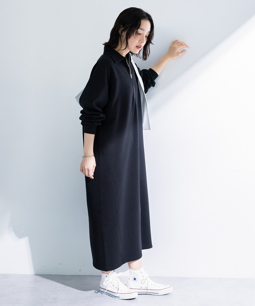 Green　Parks（グリーンパークス）の「ポロ衿ハーフZIPカットワンピース（ワンピース・レディース・チャコールグレー/アイボリー/杢グレー・FREE）」の4枚目の写真