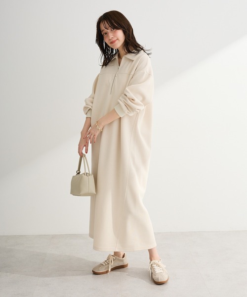 Green　Parks（グリーンパークス）の「ポロ衿ハーフZIPカットワンピース（ワンピース・レディース・チャコールグレー/アイボリー/杢グレー・FREE）」の8枚目の写真