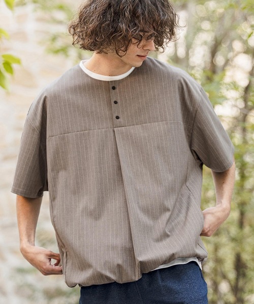 CAMBIO（カンビオ）の「mt10261-Classic Pinstripe Hem Shirring Short Sleeve Pullover プルオーバー(S67726cmb)（Tシャツ/カットソー・メンズ・ブラック/チャコールグレー/ミックスグレー/グレイッシュベージュ・S/M/L）」の17枚目の写真