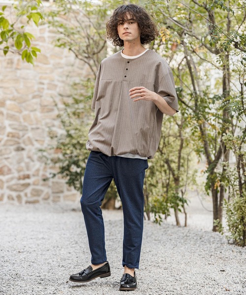 CAMBIO（カンビオ）の「mt10261-Classic Pinstripe Hem Shirring Short Sleeve Pullover プルオーバー(S67726cmb)（Tシャツ/カットソー・メンズ・ブラック/チャコールグレー/ミックスグレー/グレイッシュベージュ・S/M/L）」の18枚目の写真