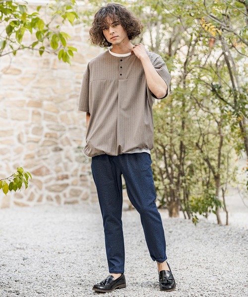 CAMBIO（カンビオ）の「mt10261-Classic Pinstripe Hem Shirring Short Sleeve Pullover プルオーバー(S67726cmb)（Tシャツ/カットソー・メンズ・ブラック/チャコールグレー/ミックスグレー/グレイッシュベージュ・S/M/L）」の19枚目の写真