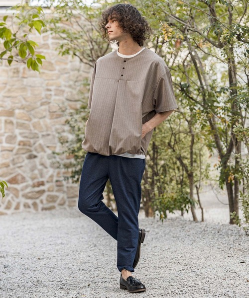 CAMBIO（カンビオ）の「mt10261-Classic Pinstripe Hem Shirring Short Sleeve Pullover プルオーバー(S67726cmb)（Tシャツ/カットソー・メンズ・ブラック/チャコールグレー/ミックスグレー/グレイッシュベージュ・S/M/L）」の20枚目の写真