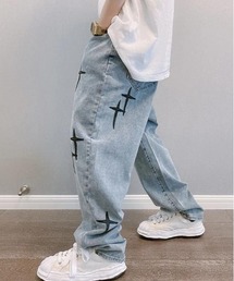 COMON＋（コモンプラス）の「クロスモチーフ ワイドシルエット ルーズフィットデニムパンツ（デニムパンツ）」