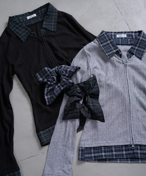 sedacle girl(セダクルガール)の「ラメレイヤードチェックシャツ(シャツ/ブラウス・レディース・ブラック/グレー・MEDIUM/SMALL)」の1枚目の写真