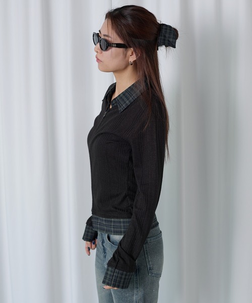 sedacle girl(セダクルガール)の「ラメレイヤードチェックシャツ(シャツ/ブラウス・レディース・ブラック/グレー・MEDIUM/SMALL)」の7枚目の写真