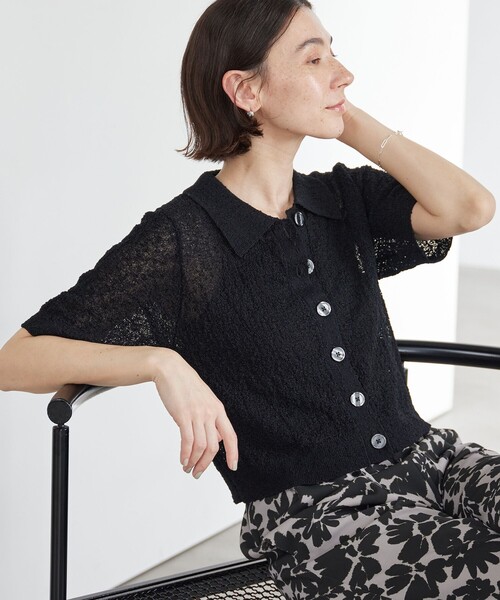 BEAUTY&YOUTH UNITED ARROWS（ビューティーアンドユースユナイテッドアローズ）の「ノットヤーンニット ハーフスリーブ シャツ カーディガン ウォッシャブル（カーディガン/ボレロ・レディース・オフホワイト/ライトブルー/ブラック・FREE）」の3枚目の写真
