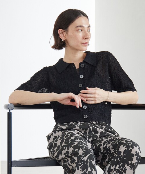 BEAUTY&YOUTH UNITED ARROWS（ビューティーアンドユースユナイテッドアローズ）の「ノットヤーンニット ハーフスリーブ シャツ カーディガン ウォッシャブル（カーディガン/ボレロ・レディース・オフホワイト/ライトブルー/ブラック・FREE）」の4枚目の写真