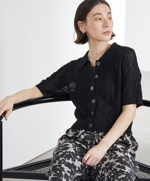 BEAUTY&YOUTH UNITED ARROWS（ビューティーアンドユースユナイテッドアローズ）の「ノットヤーンニット ハーフスリーブ シャツ カーディガン ウォッシャブル（カーディガン/ボレロ・レディース・オフホワイト/ライトブルー/ブラック・FREE）」の5枚目の写真