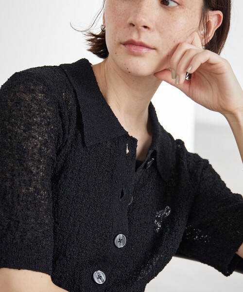 BEAUTY&YOUTH UNITED ARROWS（ビューティーアンドユースユナイテッドアローズ）の「ノットヤーンニット ハーフスリーブ シャツ カーディガン ウォッシャブル（カーディガン/ボレロ・レディース・オフホワイト/ライトブルー/ブラック・FREE）」の6枚目の写真