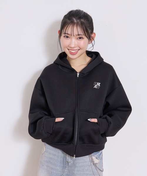 LOVETOXIC（ラブトキシック）の「【ふわカル/セット可】ダンボールZIPパーカ（パーカー・キッズ・グレー/ブラック/アイボリー/サックスブルー・S:140cm/L:160cm/M:150cm）」の3枚目の写真