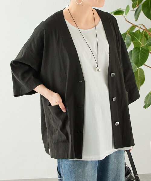 BEARDSLEY（ビアズリー）の「リネン半袖ジャケット（その他アウター・レディース・ベージュ/グレー/ブラック・FREE）」の2枚目の写真