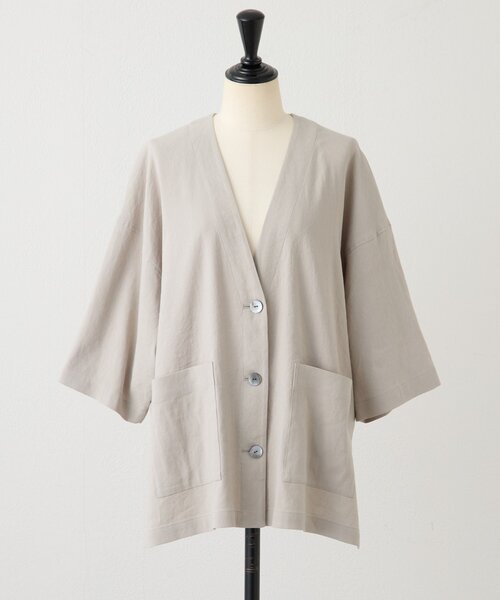 BEARDSLEY（ビアズリー）の「リネン半袖ジャケット（その他アウター・レディース・ベージュ/グレー/ブラック・FREE）」の4枚目の写真