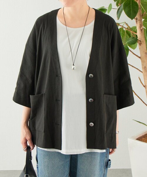 BEARDSLEY（ビアズリー）の「リネン半袖ジャケット（その他アウター・レディース・ベージュ/グレー/ブラック・FREE）」の18枚目の写真