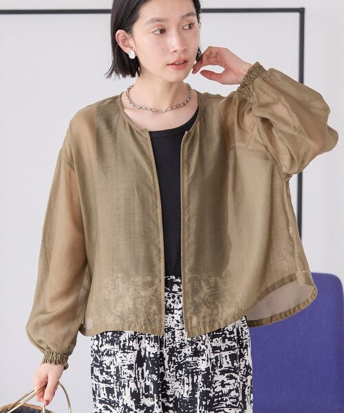WEB限定】ノーカラーシアーZIPブルゾン（ノーカラージャケット