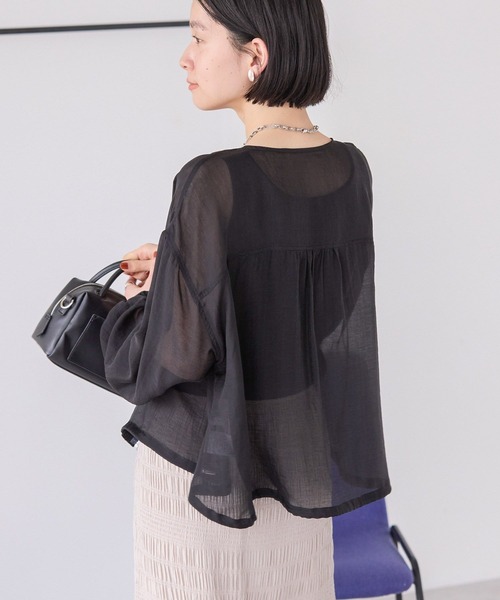 AMERICAN HOLIC（アメリカンホリック）の「【WEB限定】ノーカラーシアーZIPブルゾン（ノーカラージャケット・レディース・オリーブ/ブラック・L/M）」の7枚目の写真