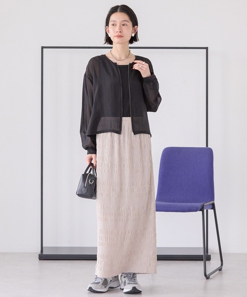 AMERICAN HOLIC（アメリカンホリック）の「【WEB限定】ノーカラーシアーZIPブルゾン（ノーカラージャケット・レディース・オリーブ/ブラック・L/M）」の8枚目の写真