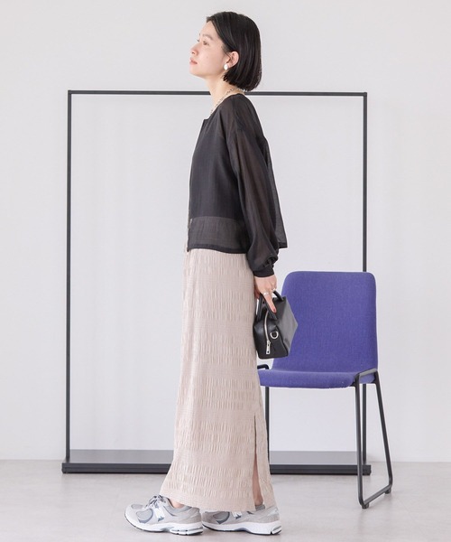 AMERICAN HOLIC（アメリカンホリック）の「【WEB限定】ノーカラーシアーZIPブルゾン（ノーカラージャケット・レディース・オリーブ/ブラック・L/M）」の9枚目の写真