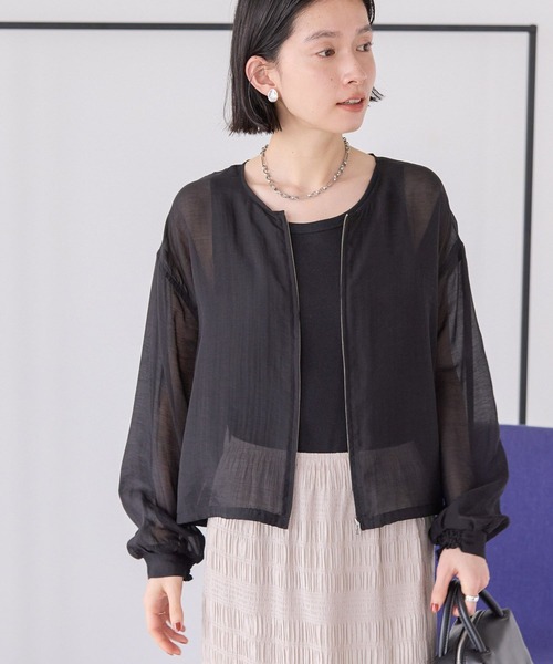 AMERICAN HOLIC（アメリカンホリック）の「【WEB限定】ノーカラーシアーZIPブルゾン（ノーカラージャケット・レディース・オリーブ/ブラック・L/M）」の16枚目の写真