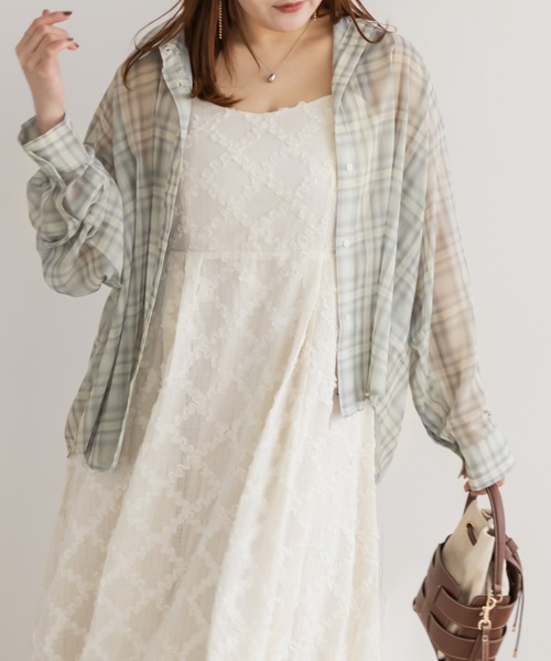 CLETTE（クレット）の「CLETTEオリジナルシアーチェックシャツ（シャツ/ブラウス・レディース・パープル/グレー系その他/ブルー・LL/4L/3L）」の3枚目の写真