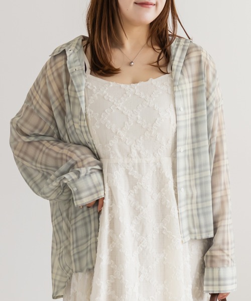 CLETTE（クレット）の「CLETTEオリジナルシアーチェックシャツ（シャツ/ブラウス・レディース・パープル/グレー系その他/ブルー・LL/4L/3L）」の4枚目の写真