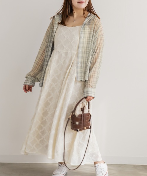 CLETTE（クレット）の「CLETTEオリジナルシアーチェックシャツ（シャツ/ブラウス・レディース・パープル/グレー系その他/ブルー・LL/4L/3L）」の6枚目の写真