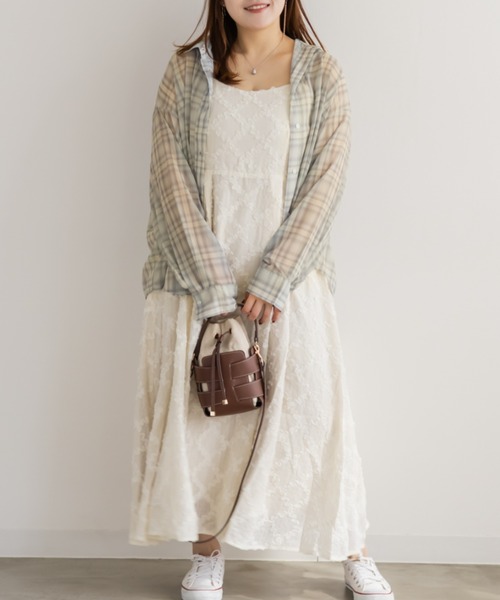 CLETTE（クレット）の「CLETTEオリジナルシアーチェックシャツ（シャツ/ブラウス・レディース・パープル/グレー系その他/ブルー・LL/4L/3L）」の5枚目の写真