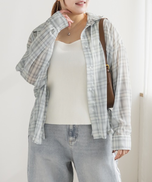 CLETTE（クレット）の「CLETTEオリジナルシアーチェックシャツ（シャツ/ブラウス・レディース・パープル/グレー系その他/ブルー・LL/4L/3L）」の8枚目の写真