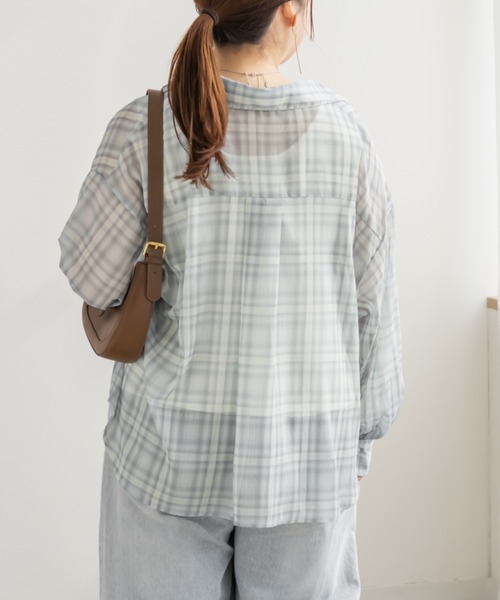 CLETTE（クレット）の「CLETTEオリジナルシアーチェックシャツ（シャツ/ブラウス・レディース・パープル/グレー系その他/ブルー・LL/4L/3L）」の9枚目の写真