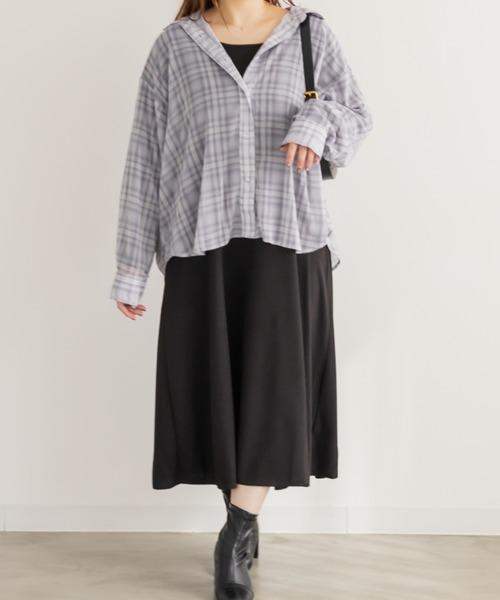 CLETTE（クレット）の「CLETTEオリジナルシアーチェックシャツ（シャツ/ブラウス・レディース・パープル/グレー系その他/ブルー・LL/4L/3L）」の13枚目の写真