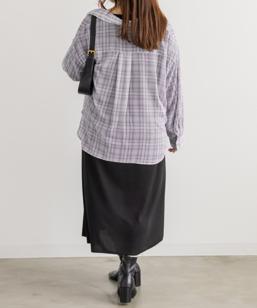 CLETTE（クレット）の「CLETTEオリジナルシアーチェックシャツ（シャツ/ブラウス・レディース・パープル/グレー系その他/ブルー・LL/4L/3L）」の14枚目の写真