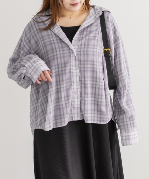 CLETTE（クレット）の「CLETTEオリジナルシアーチェックシャツ（シャツ/ブラウス・レディース・パープル/グレー系その他/ブルー・LL/4L/3L）」の12枚目の写真