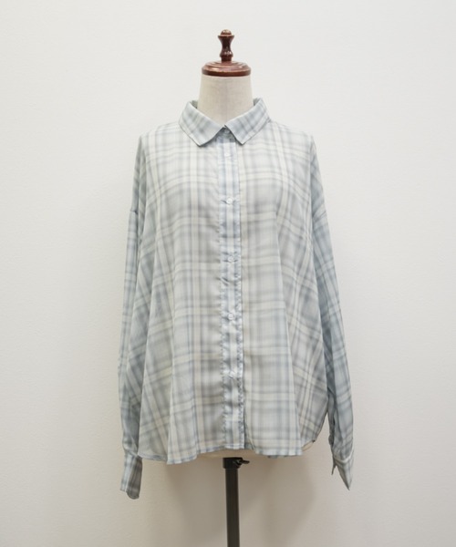 CLETTE（クレット）の「CLETTEオリジナルシアーチェックシャツ（シャツ/ブラウス・レディース・パープル/グレー系その他/ブルー・LL/4L/3L）」の15枚目の写真