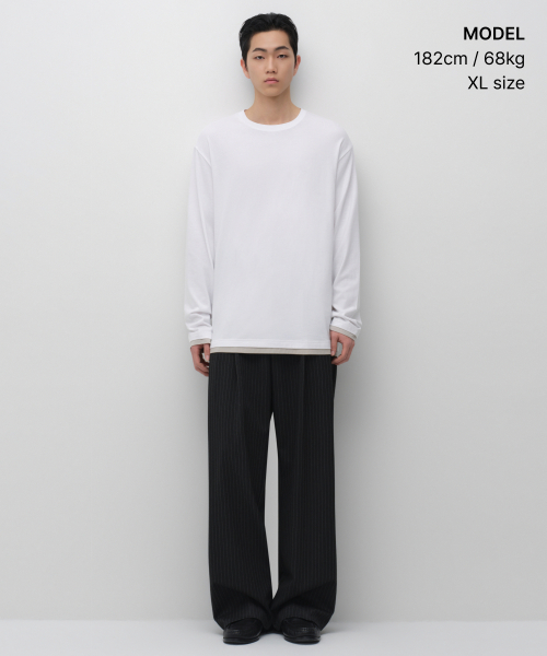 MUSINSA STANDARD（ムシンサスタンダード）の「CRレイヤードヘム長袖Tシャツ[ホワイト]（Tシャツ/カットソー・メンズ・その他・X-LARGE/2XL/3XL/SMALL/MEDIUM/LARGE）」の2枚目の写真