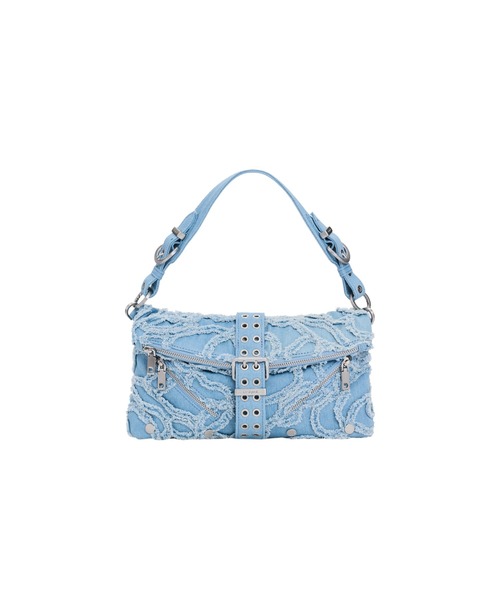 Desigual(デシグアル)の「ライトブルーデニムフレイド 刺繍スタッズショルダーバッグ(ショルダーバッグ・レディース・ブルー・FREE)」の1枚目の写真