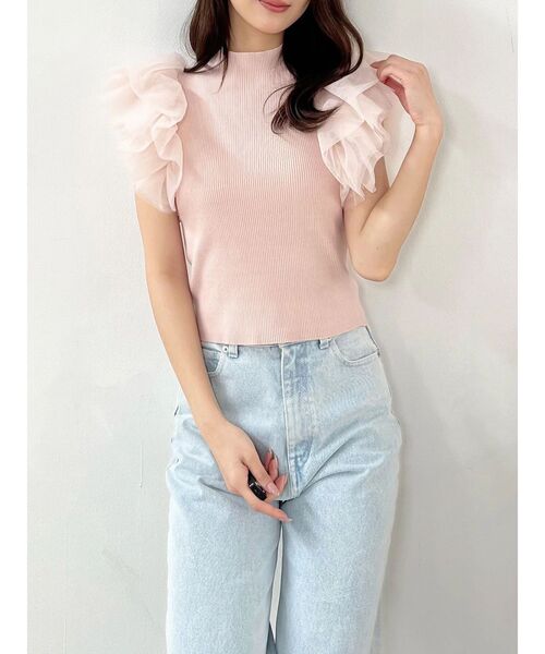 MERCURYDUO（マーキュリーデュオ）の「ボリュームチュールフリルニット（ニット/セーター・レディース・オフホワイト/ベビーピンク/ブラック・FREE）」の3枚目の写真