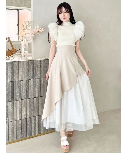 MERCURYDUO（マーキュリーデュオ）の「ボリュームチュールフリルニット（ニット/セーター・レディース・オフホワイト/ベビーピンク/ブラック・FREE）」の4枚目の写真