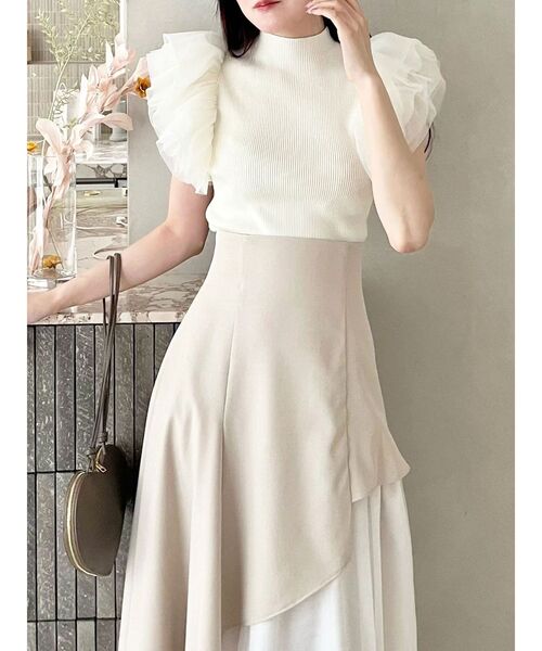 MERCURYDUO（マーキュリーデュオ）の「ボリュームチュールフリルニット（ニット/セーター・レディース・オフホワイト/ベビーピンク/ブラック・FREE）」の6枚目の写真