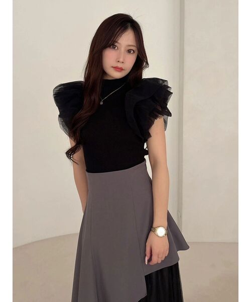 MERCURYDUO（マーキュリーデュオ）の「ボリュームチュールフリルニット（ニット/セーター・レディース・オフホワイト/ベビーピンク/ブラック・FREE）」の7枚目の写真